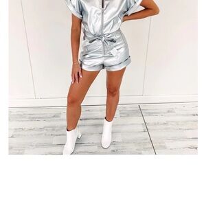 Kelsey Faux Leather Romper silver